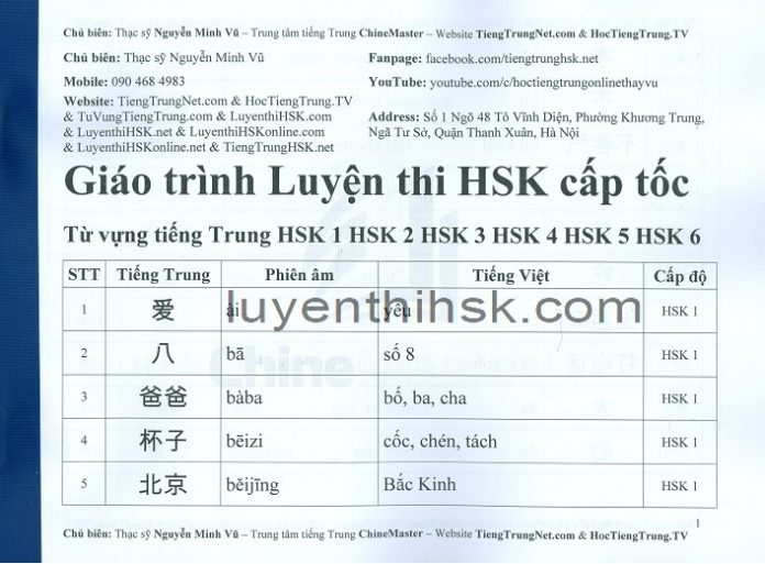 Tải sách từ vựng tiếng Trung HSK PDF download sách từ vựng HSK mới nhất